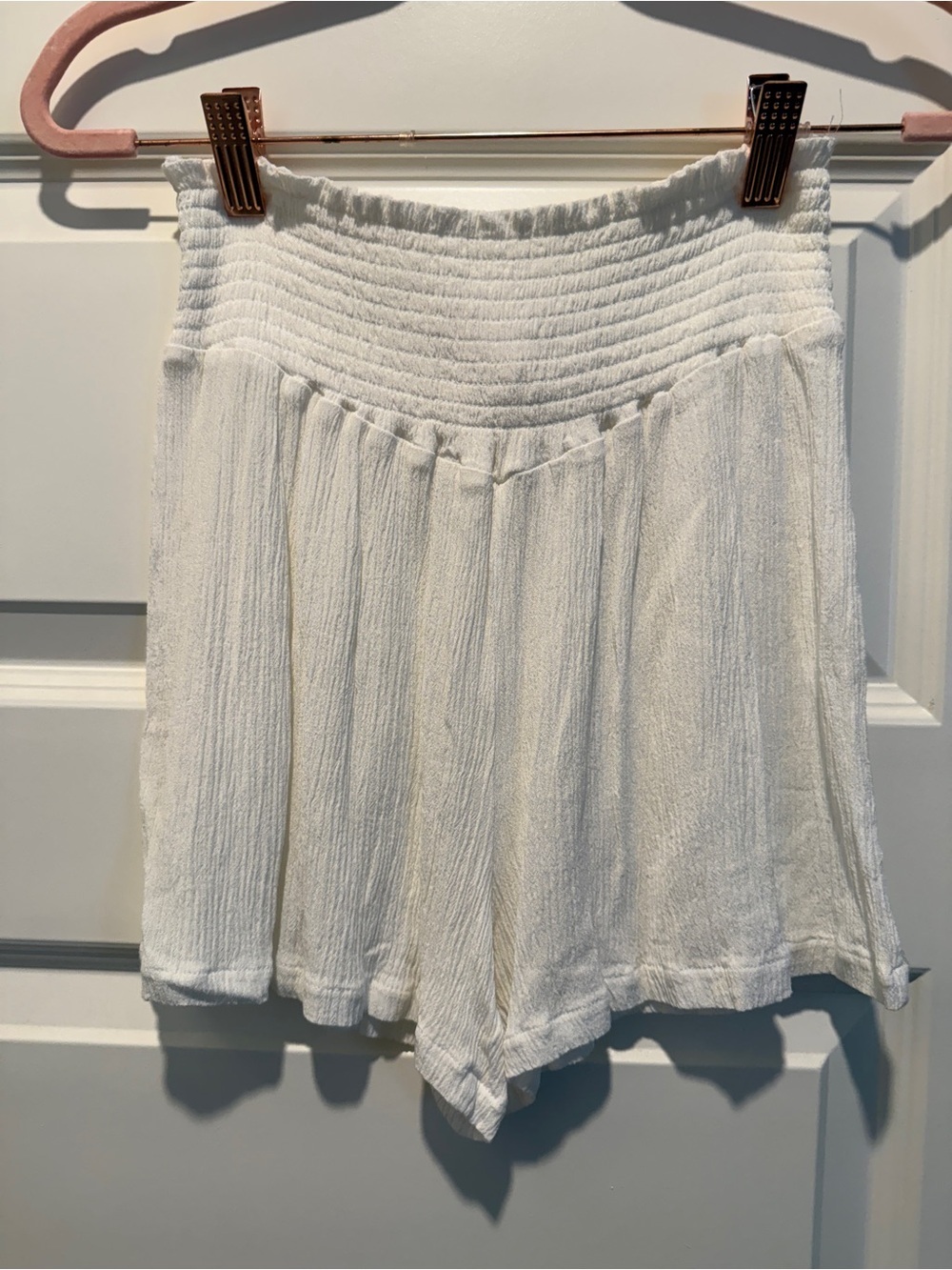 Women's High-Waist White Textured Swimsuit Cover-Up Shorts - Picture 2 of 8